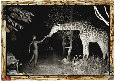 'HOG RANCH FRONT LAWN, NIGHT FEEDER (2:00 AM) WITH MAUREEN GALLAGHER & MBUNO, FEB. 1987'