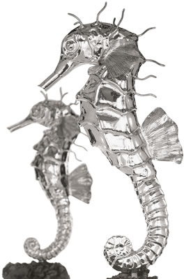 A pair of monumental Italian silver sea horses