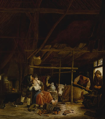 AN AMOROUS COUPLE IN A BARN WITH HERDSMEN AT THE DOOR by Govert Dircksz Camphuysen - Auction record, sale price, and art valuation. Compare with similar artists and explore comparable artworks.