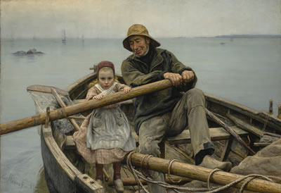 Sample artwork by Emile Renouf (1845 - 1894), known for realist/impressionist painting of figures, marine scenes, portrait, landscape, skyscape - View similar artists and auction records