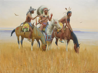 IN BONNET AND PAINT, EARLY-DAY SIOUX SCOUTS