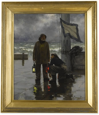 HOISTING THE NIGHT SIGNAL by Emile Renouf - Auction record, sale price, and art valuation. Compare with similar artists and explore comparable artworks.