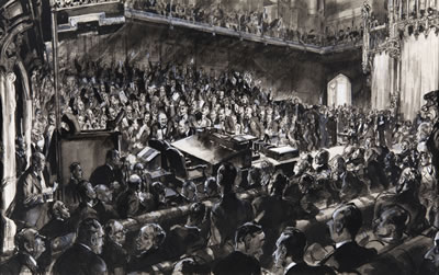 'MR CHURCHILL’S ENTRANCE INTO THE HOUSE PREVIOUS TO THE ELECTION OF THE SPEAKER (SINGING FOR HE’S A JOLLY GOOD FELLOW)'