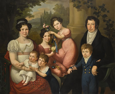 FAMILY PORTRAIT, BELIEVED TO BE THE BORBONE-SPAGNA FAMILY: MARIA ISABELLA (1789-1884) WITH HER HUSBAND FRANCIS I OF THE TWO SICILIES (1777-1830), WITH THEIR CHILDREN, A LANDSCAPE BEYOND by Giuseppe Cammarano - Auction record, sale price, and art valuation. Compare with similar artists and explore comparable artworks.