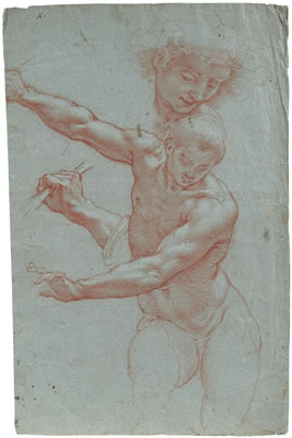 RECTO: STUDY OF A MALE NUDE, WITH A SUBSIDIARY STUDY OF A RIGHT HAND AND A HEAD VERSO: STUDY OF A FIGURE, HANDS CLASPED IN PRAYER