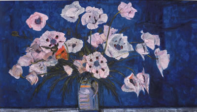 POPPIES ON A BLUE GROUND