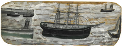 THREE-MASTED SAILING SHIP ANCHORED AT HARBOUR