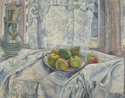 APPLES ON TABLE-CLOTH AGAINST A LACE-CURTAINED WINDOW by Lucien Pissarro - Auction record, sale price, and art valuation. Compare with similar artists and explore comparable artworks.