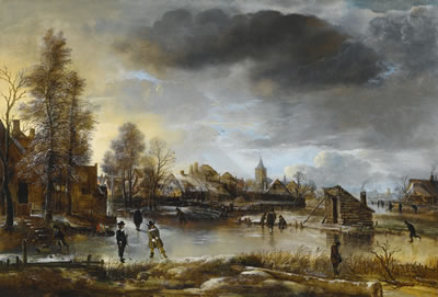 WINTER LANDSCAPE WITH KOLF PLAYERS