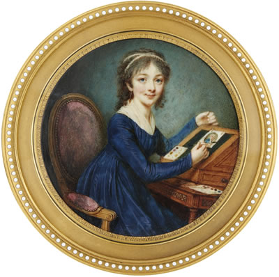 PORTRAIT OF A LADY PAINTING A PORTRAIT MINIATURE, CIRCA 1795