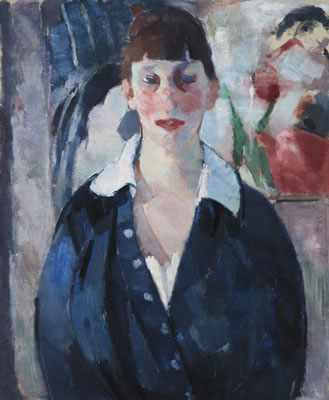 PORTRAIT DE FEMME, BLOUSE BLEUE