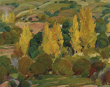 Paisaje con árboles amarillos