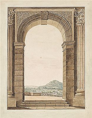 Arco arquitectónico abierto a un paisaje