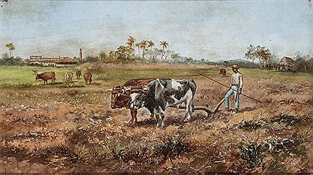 Yunta de bueyes arando una plantación. 1906 by Ricardo Marin Llovet - Auction record, sale price, and art valuation. Compare with similar artists and explore comparable artworks.