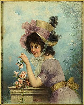 A LADY WITH FLOWERS by Adolphe Millot - Auction record, sale price, and art valuation. Compare with similar artists and explore comparable artworks.