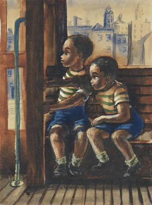 Untitled (Two Boys in a Streetcar). by John Wilson - Auction record, sale price, and art valuation. Compare with similar artists and explore comparable artworks.
