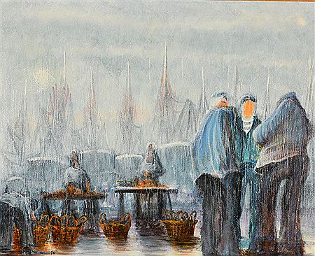 Sailors on the docks, fish market