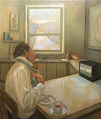 He Watches a Nature Program over Breakfast 1999 by Hadyn Wilson - Auction record, sale price, and art valuation. Compare with similar artists and explore comparable artworks.
