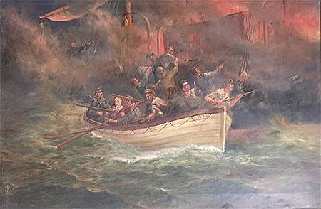 The Last Life Boat, leaving the Burning Ship by John Elder Moultray - Auction record, sale price, and art valuation. Compare with similar artists and explore comparable artworks.