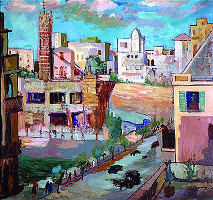 Sample artwork by Shmuel Ovadiahu (1892 - 1963), known for lyrical landscapes, portraits, and scenes of pioneer life rendered in impressionist style - View similar artists and auction records