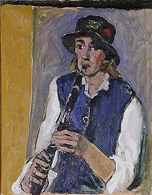 PORTRAIT OF GIRL WEARING A HAT PLAYING A CLARINET