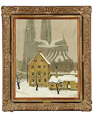Uppsala domkyrka i vinterskrud by Olof Aren - Auction record, sale price, and art valuation. Compare with similar artists and explore comparable artworks.