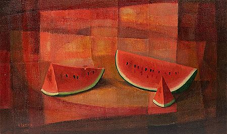Sample artwork by Leslie Larsson (1913 - 1970), known for abstraction, still-life, circus and portrait painting - View similar artists and auction records
