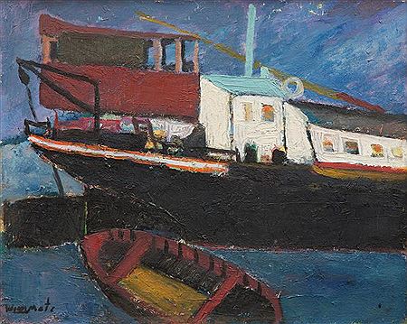 A river scene with a barge