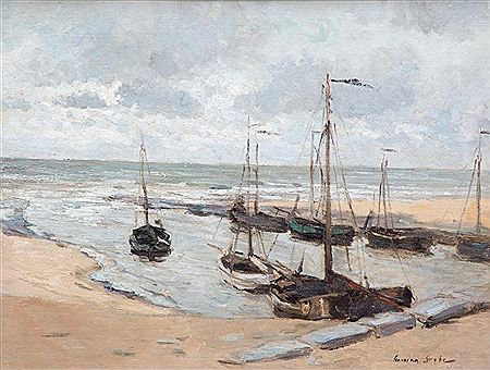 Bomschuiten possibly at the 'Uitwatering' of the Old Rhine in Katwijk aan Zee