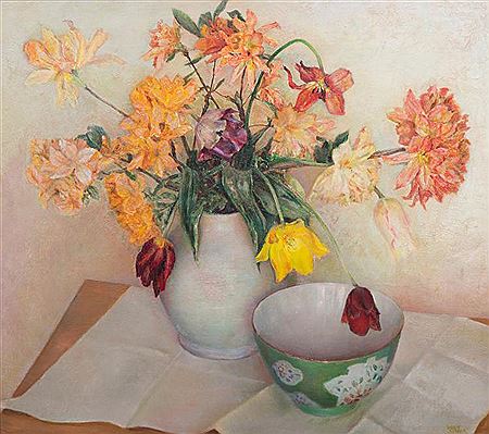 A still life with flowers in a vase and an empty bowl by Wouter Jorinus Schram - Auction record, sale price, and art valuation. Compare with similar artists and explore comparable artworks.