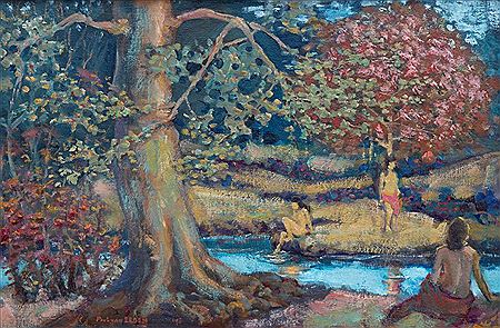 Beauties bathing in a river