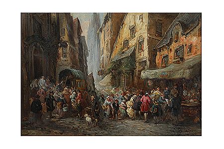 SCÈNE DE RUE À ROUEN DEVANT UNE BOUTIQUE DE TABLEAUX ET D’ANTIQUITÉS by Paul Denarie - Auction record, sale price, and art valuation. Compare with similar artists and explore comparable artworks.