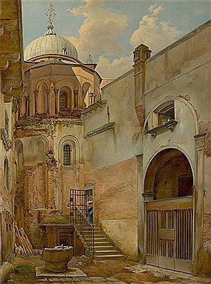 Blick über einen Hinterhof auf San Marco in Venedig