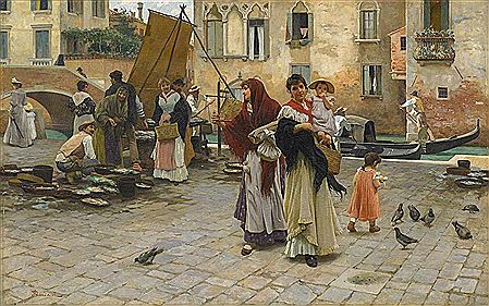 In Venedig.Geschäftiges Treiben auf einem Fischmarkt. by Giuseppe Barison - Auction record, sale price, and art valuation. Compare with similar artists and explore comparable artworks.
