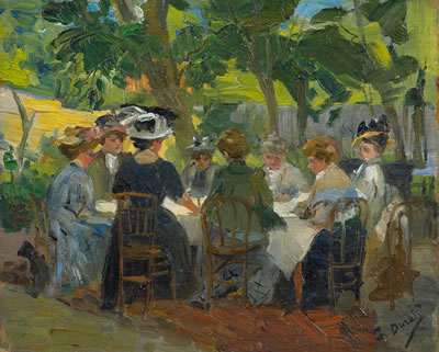 Frühstück im Garten by Gaston Jules Louis Durel - Auction record, sale price, and art valuation. Compare with similar artists and explore comparable artworks.
