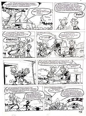 Spirou et Fantasio Planche 40 de l'album Les faiseurs de silence édité par Dupuis en 1984 by Nic Broca - Auction record, sale price, and art valuation. Compare with similar artists and explore comparable artworks.