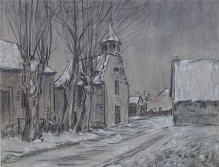 'Dorfstraße am Niederrhein im Winter' / 'A winterly village street'