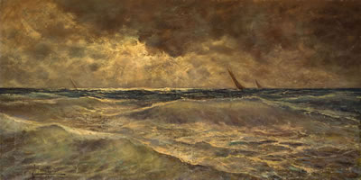 Velieri nel mare in tempesta