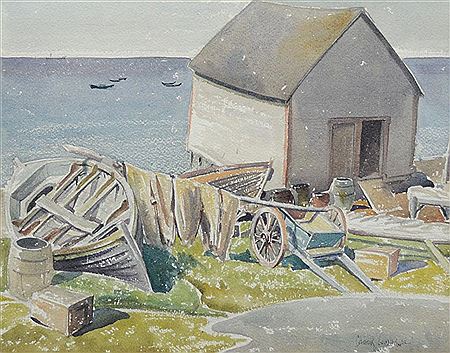 Fishing Shed with Cart by Charles Goldhamer - Auction record, sale price, and art valuation. Compare with similar artists and explore comparable artworks.