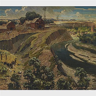 SHEEP RIVER VALLEY (OKOTOKS) by Bernard Middleton - Auction record, sale price, and art valuation. Compare with similar artists and explore comparable artworks.
