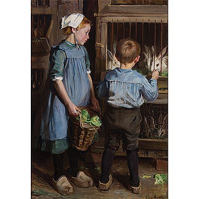 CHILDREN FEEDING THE RABBITS