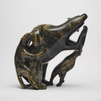 DOGS DEFENDING THEIR PACK by Qavaroak Tunnillie - Auction record, sale price, and art valuation. Compare with similar artists and explore comparable artworks.