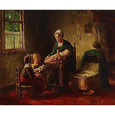 MOTHER AND CHILDREN IN A SUNNY KITCHEN