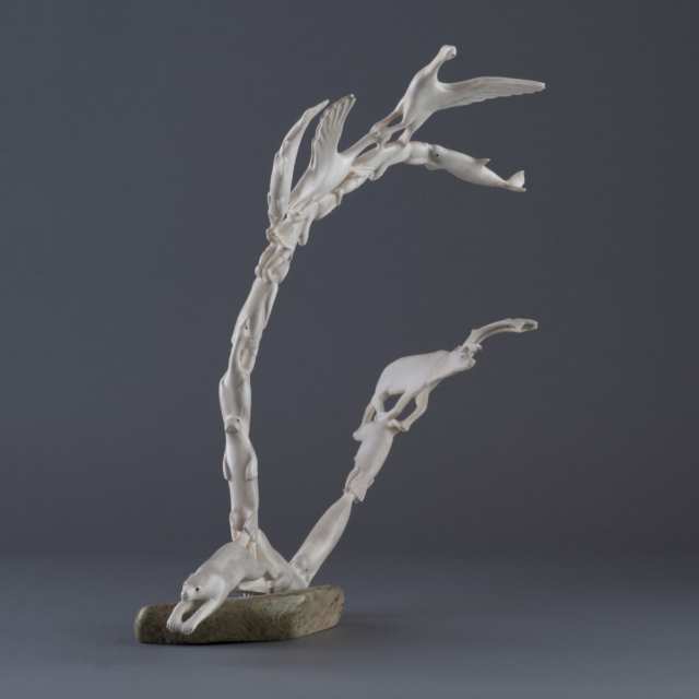 ANTLER ELABORATELY CARVED WITH ARCTIC CREATURES