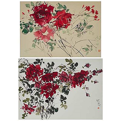 Two Paintings of Red Roses (2) by Earl (Dr) Lu Ming Teh - Auction record, sale price, and art valuation. Compare with similar artists and explore comparable artworks.
