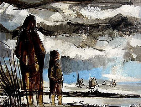 Figures on Shore Looking Out to Sailboats by Leroy Hackett Jensen - Auction record, sale price, and art valuation. Compare with similar artists and explore comparable artworks.