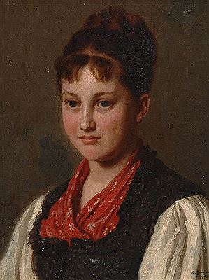 Hübsche junge Bäuerin mit rotem Schultertuch by Albert Conrad - Auction record, sale price, and art valuation. Compare with similar artists and explore comparable artworks.