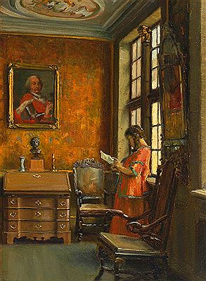 Barockzimmer mit lesender Dame