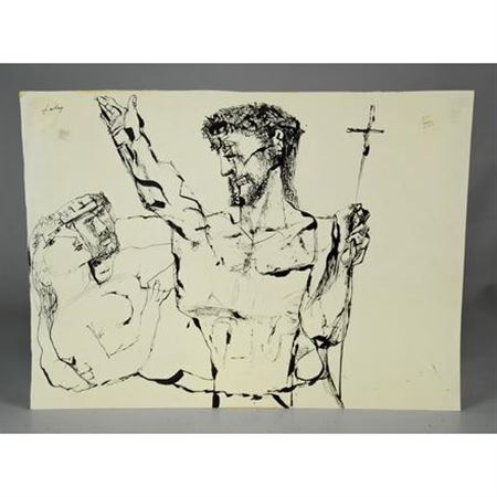 Jesus wearing a crown of thorns surprising King David and naked Bathsheba