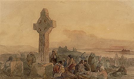 PILGRIMS TO CLONMACNOISE CROSS, COUNTY OFFALY by Francis William Topham Sr - Auction record, sale price, and art valuation. Compare with similar artists and explore comparable artworks.
